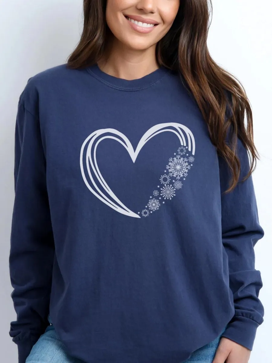 Snowflake Heart Print T-Shirt
