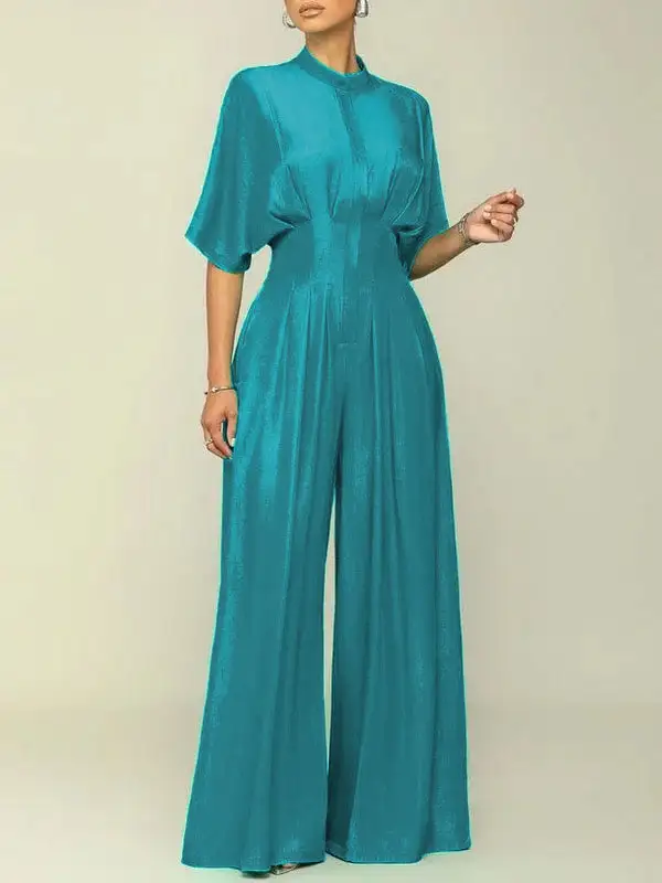 Jumpsuits Met Halve Mouwen En Hoog Getailleerde Geplooide