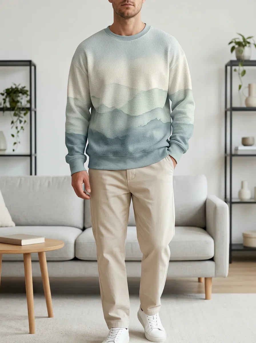 Men's Sage Gradient Waffle Knit Crewneck Sweatshirt