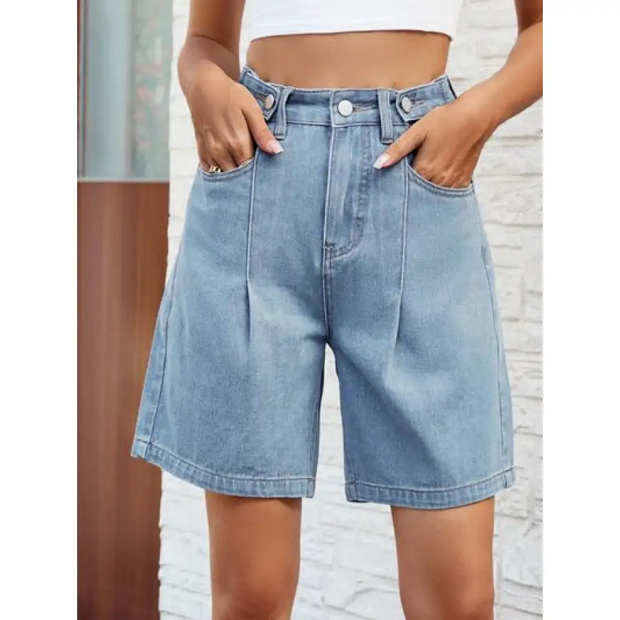 Refined High Waist Denim Shorts with Pockets