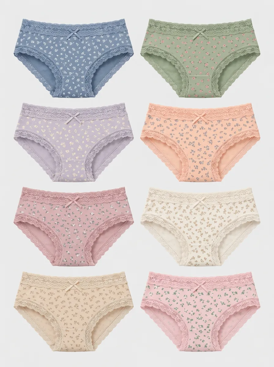 Women's Multicolor Floral Lace-Trim Bow Detail Briefs Multi-Pack