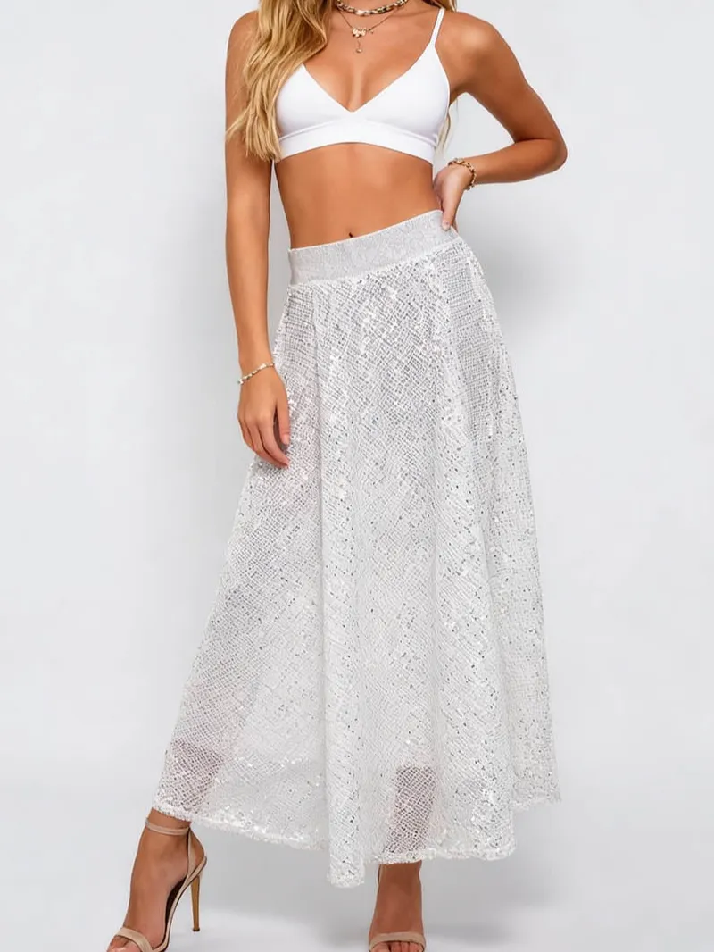 Sequin Elastic Waist Maxi Skirt