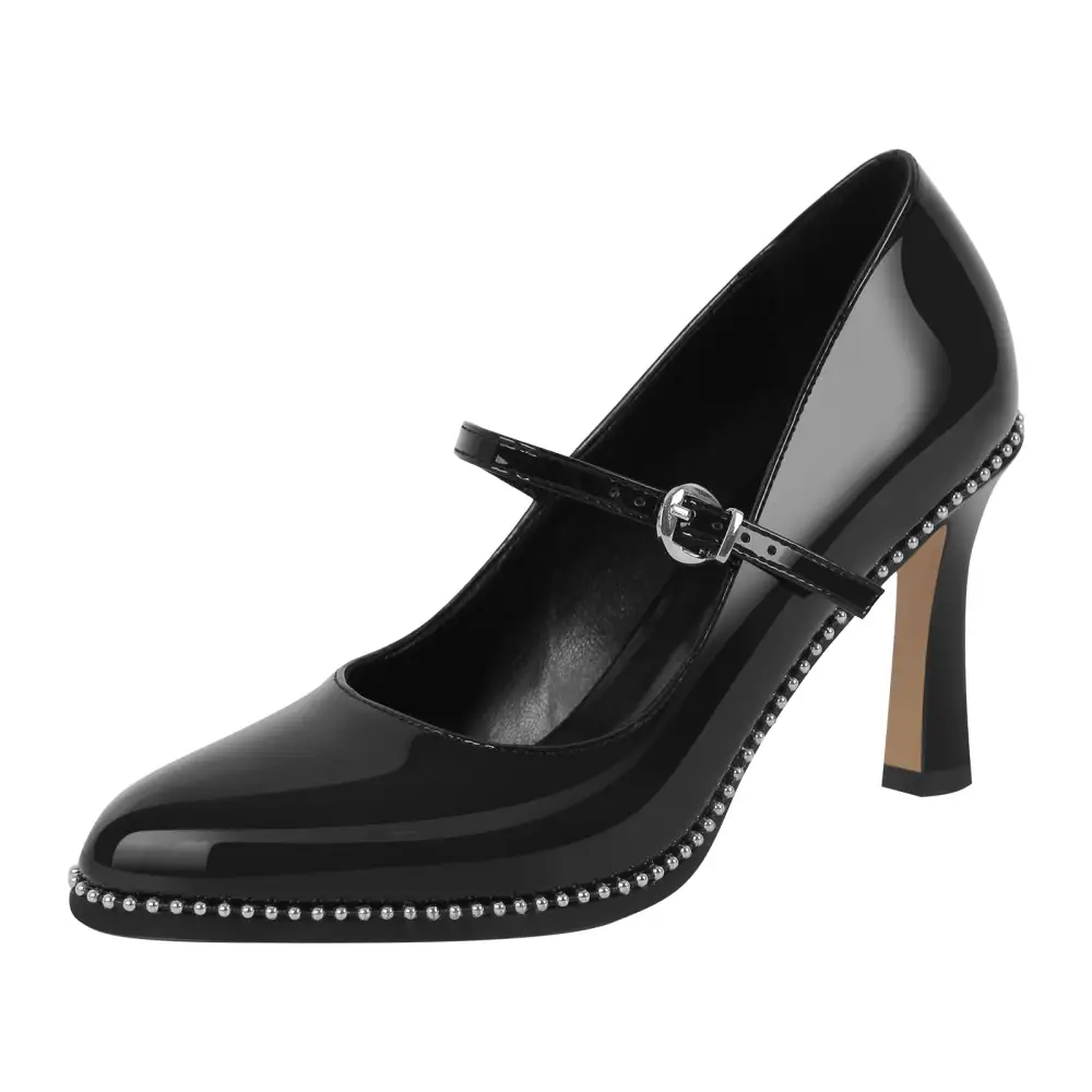 Modern Rivet Pointed Toe Stiletto Buckle Strap Pumps