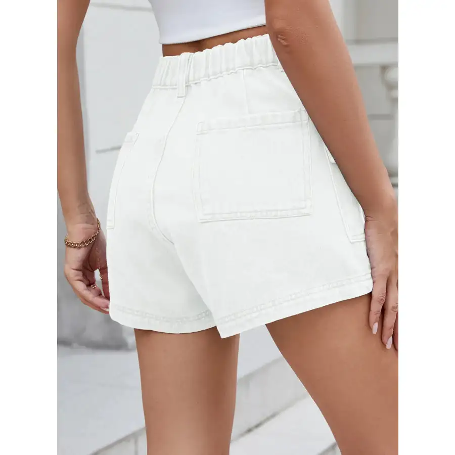 High Waist Cargo Denim Shorts