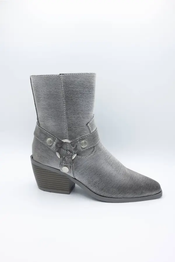 Harness Suede Pointed Toe Mid Calf Bootie