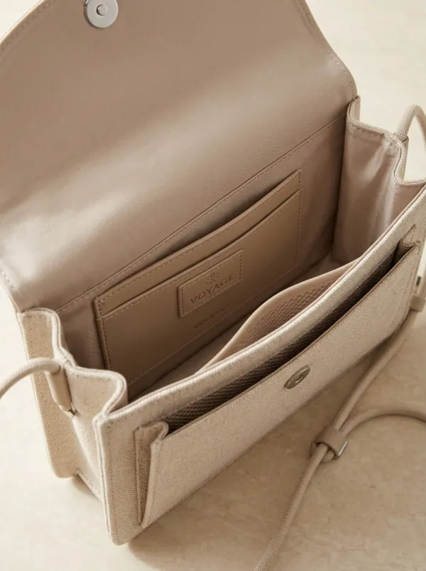 Women's Beige Floral Canvas Modern Crossbody Phone Pouch