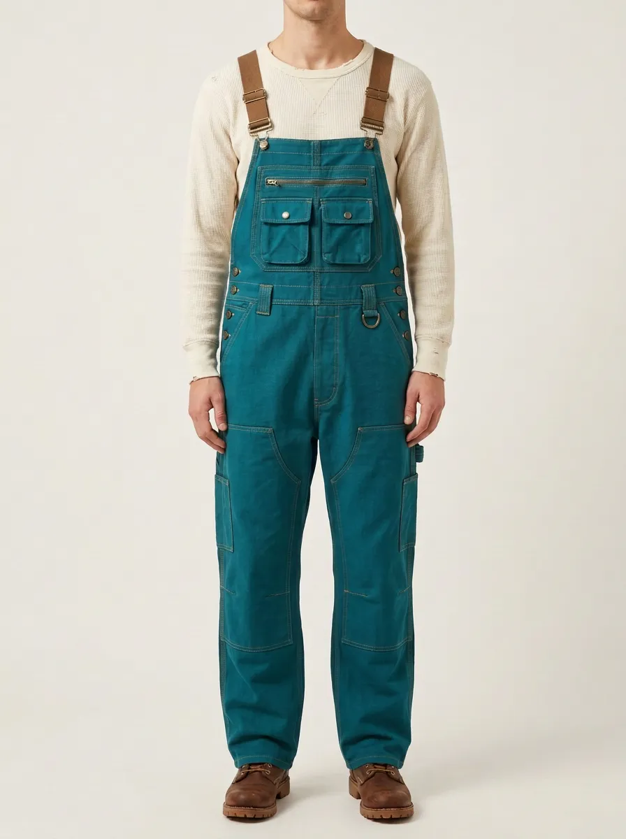 Men's Outdoor Utility Olive Green Multi-Pocket Cargo Overalls