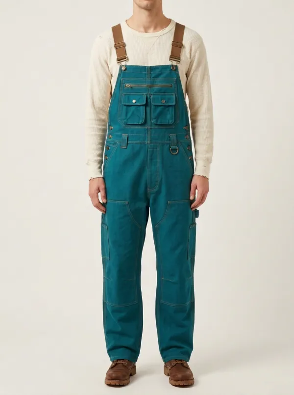 Men's Outdoor Utility Olive Green Multi-Pocket Cargo Overalls