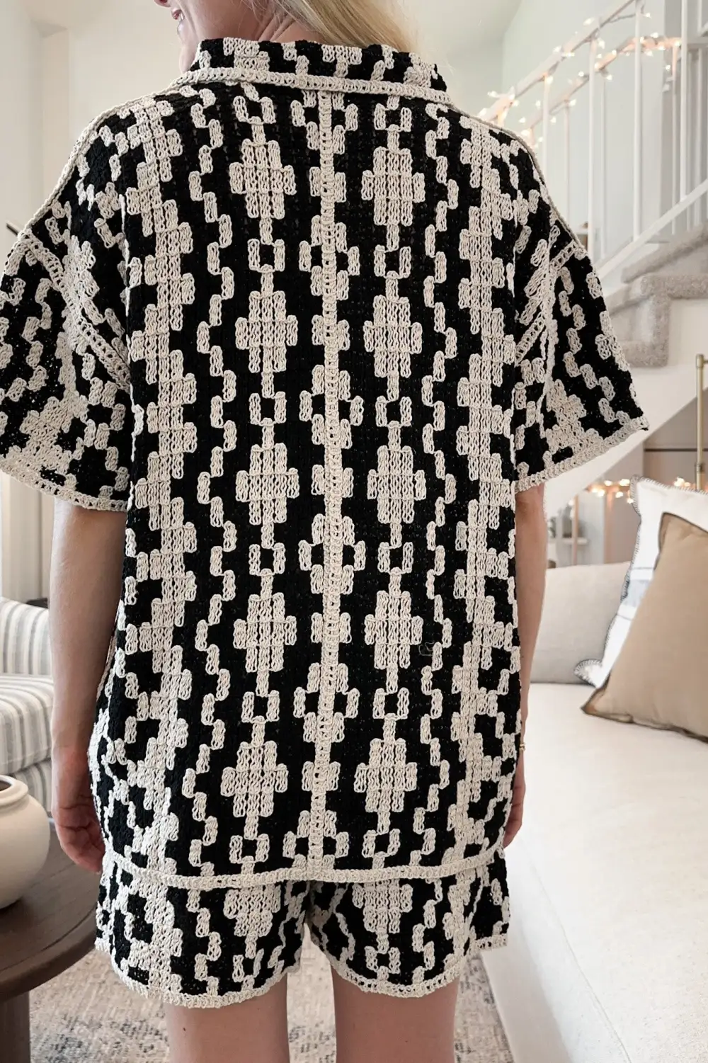 Cotton Crochet Button Front Button Down Shirt