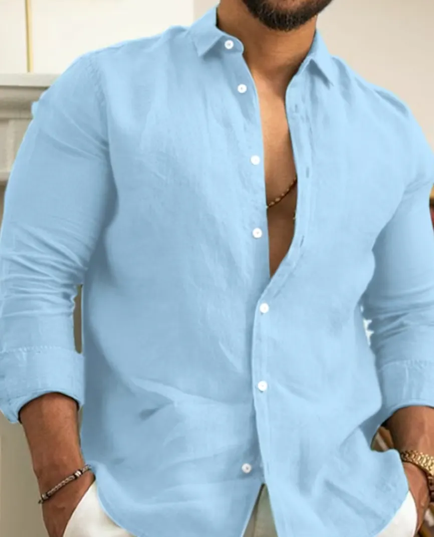 Linen Cotton Long Sleeve Polo Shirt