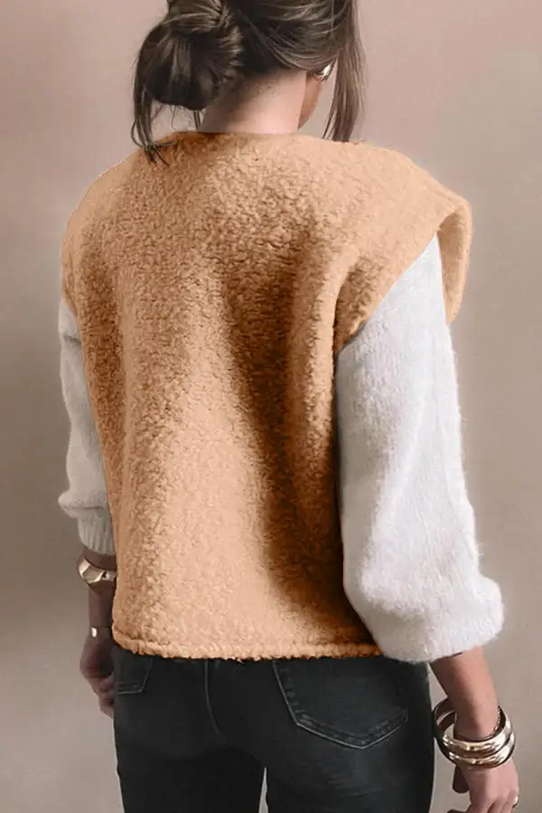 Big Button Accent Pocket Plush Vest