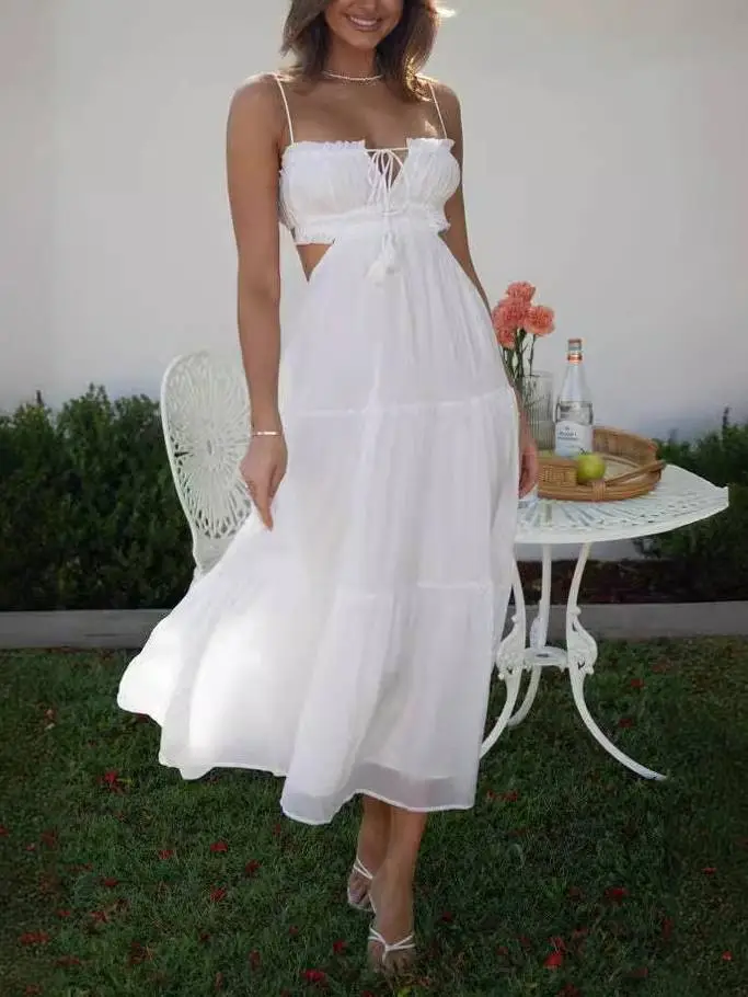 Sling Hollow Open Back Large Pendulum Midi Dress