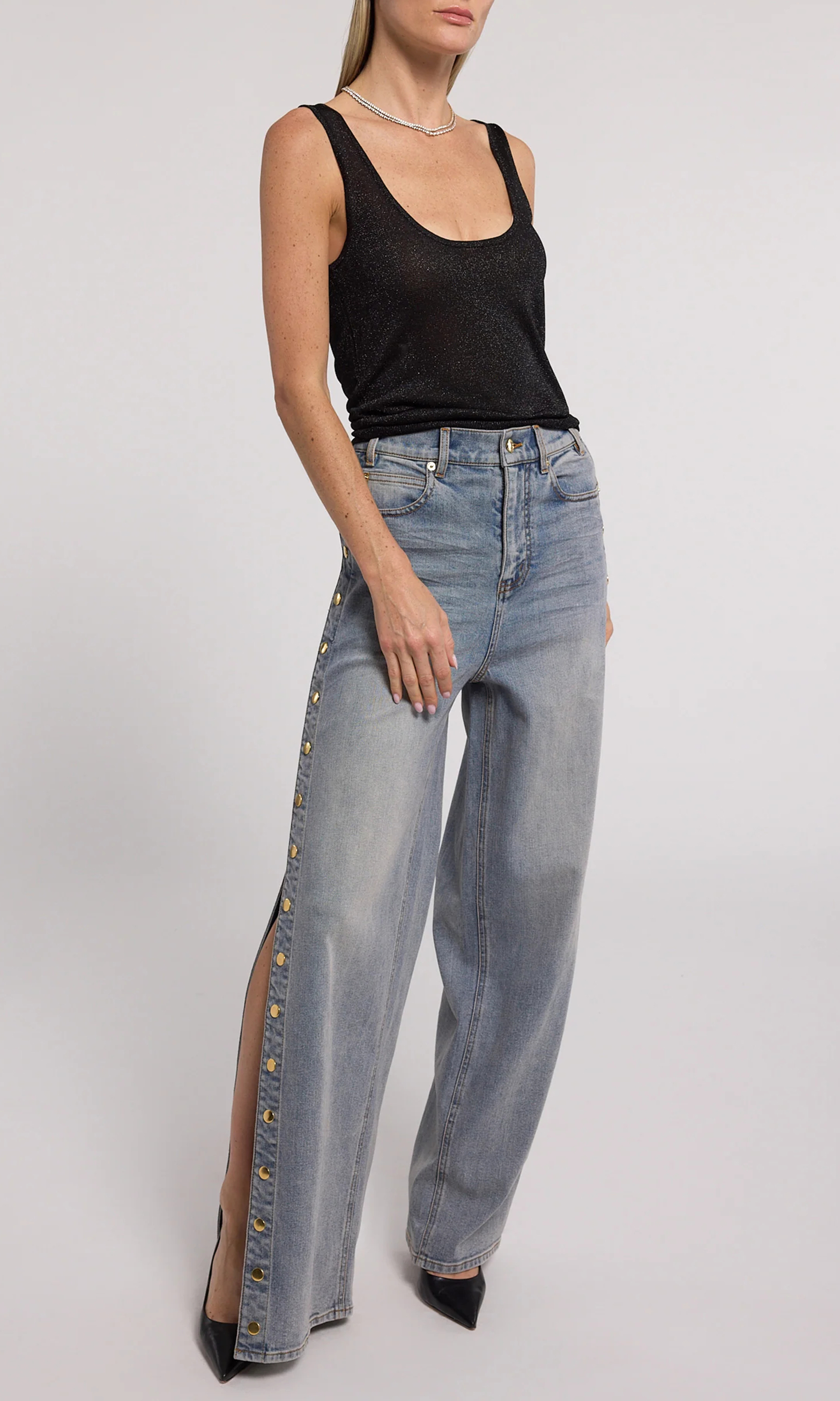 Trendy Slit Snap-Button Jeans