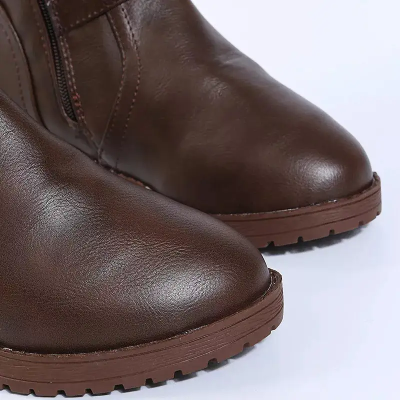 Polished Round Toe Block Heels Boots