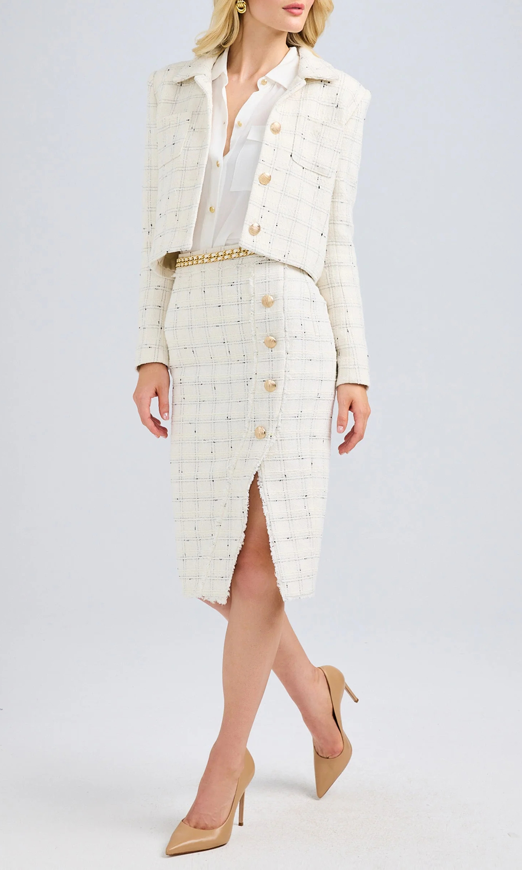White Cropped Tweed Jacket