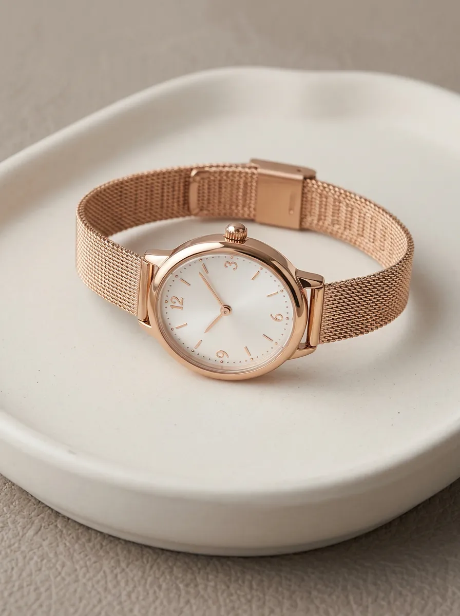 Classic Rose Gold Mesh Strap Minimalist Watch