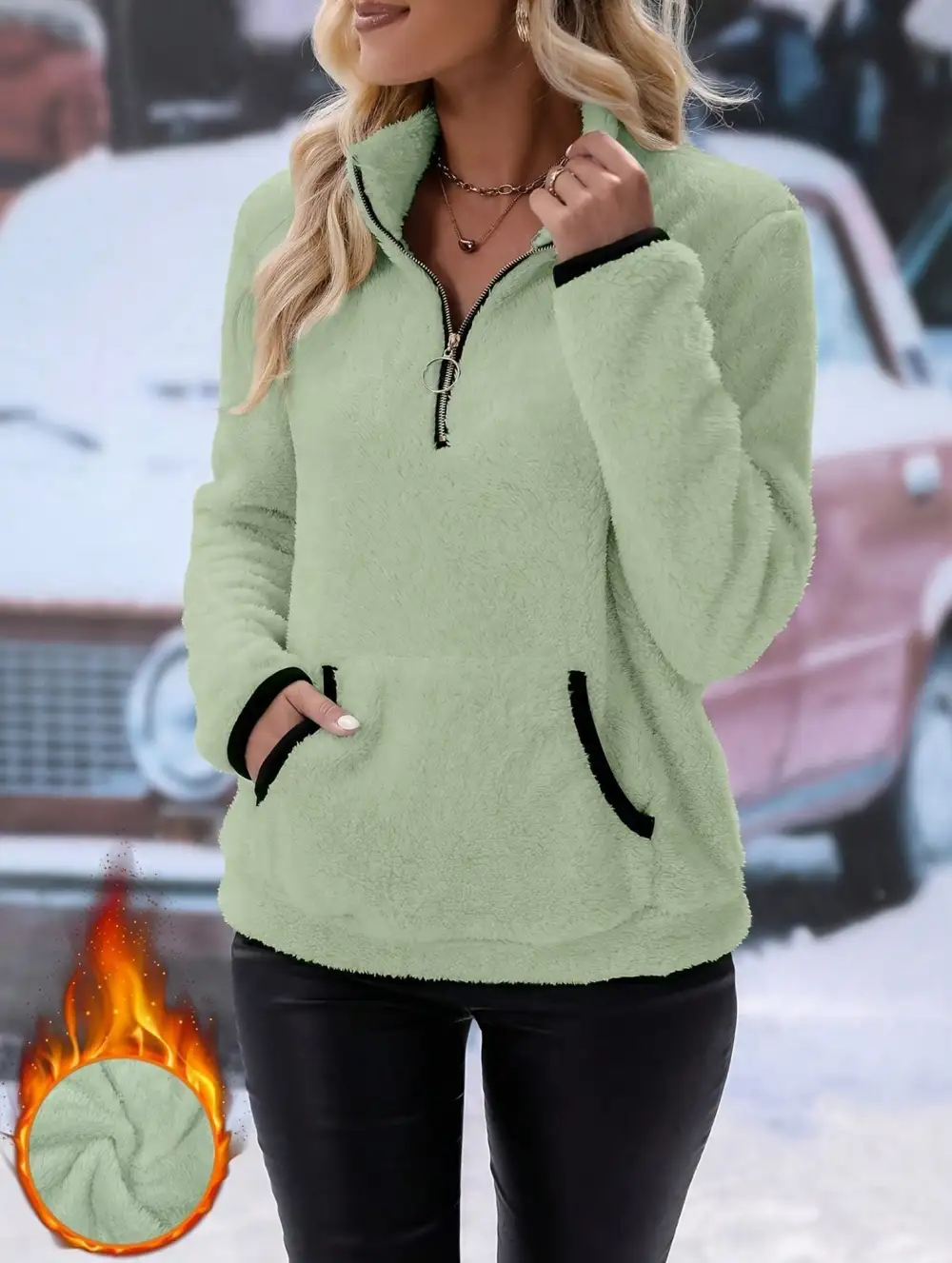 High Neck Zip Up Pocket Sweatshirt