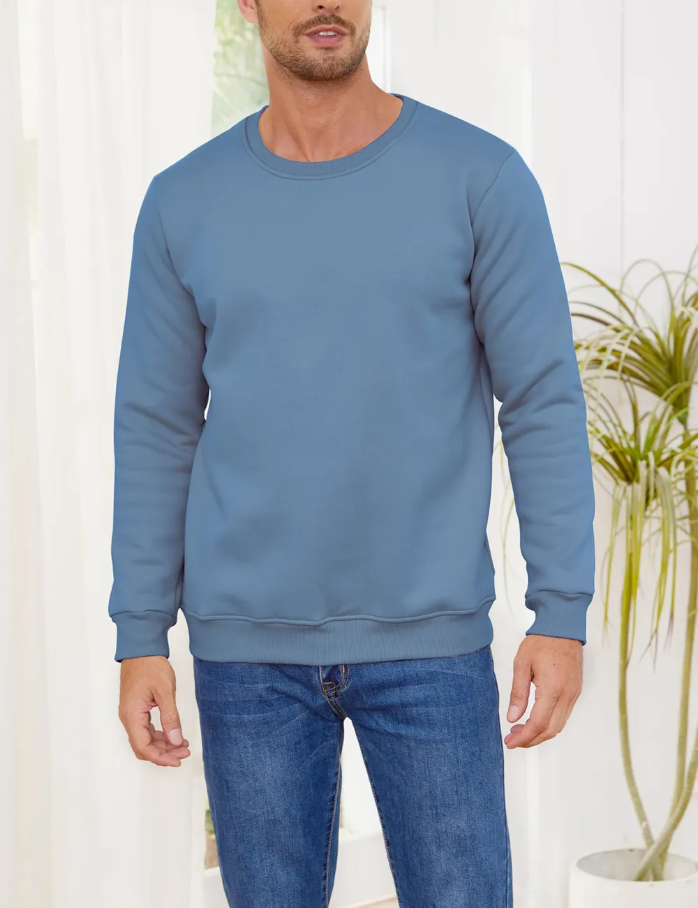 Mens Fleece Crewneck Sweatshirts - Blue