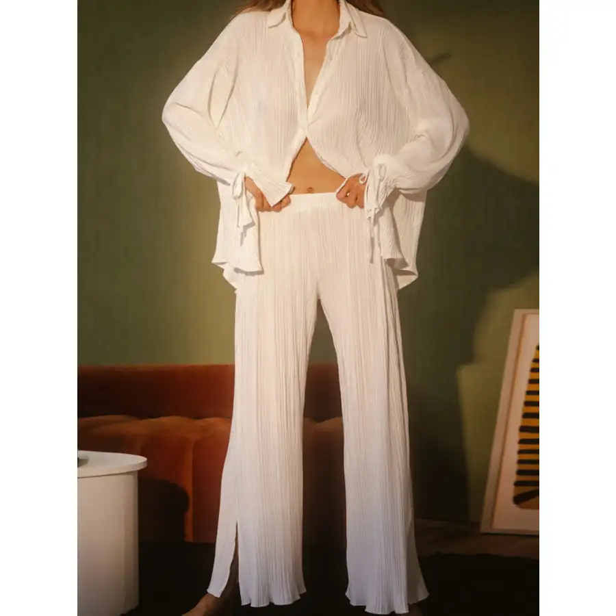 Button Up Long Sleeve Top and Pants Set