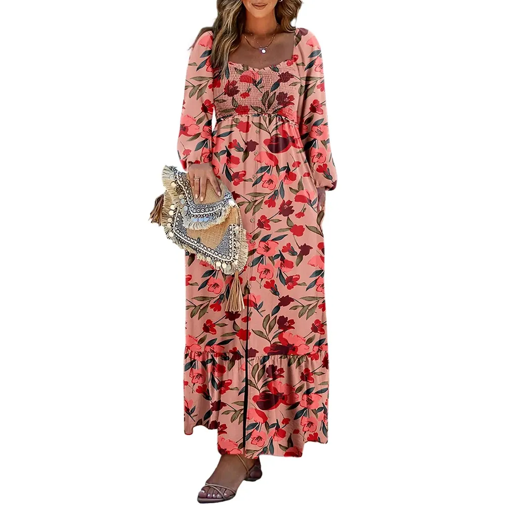 🔥Women's Bohemian FloralLong-Sleeve Dress