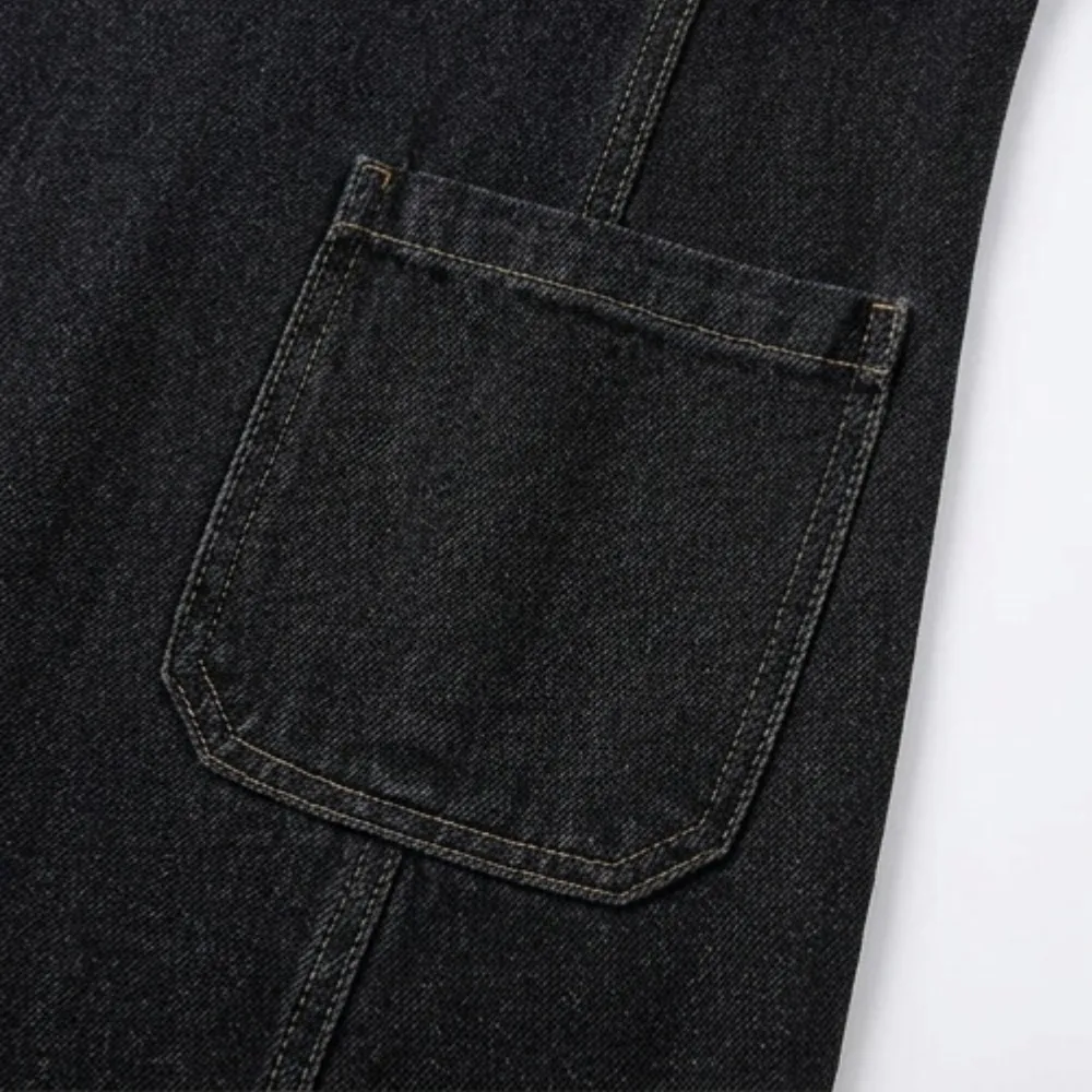 V Neck Pocket Denim Midi Dress