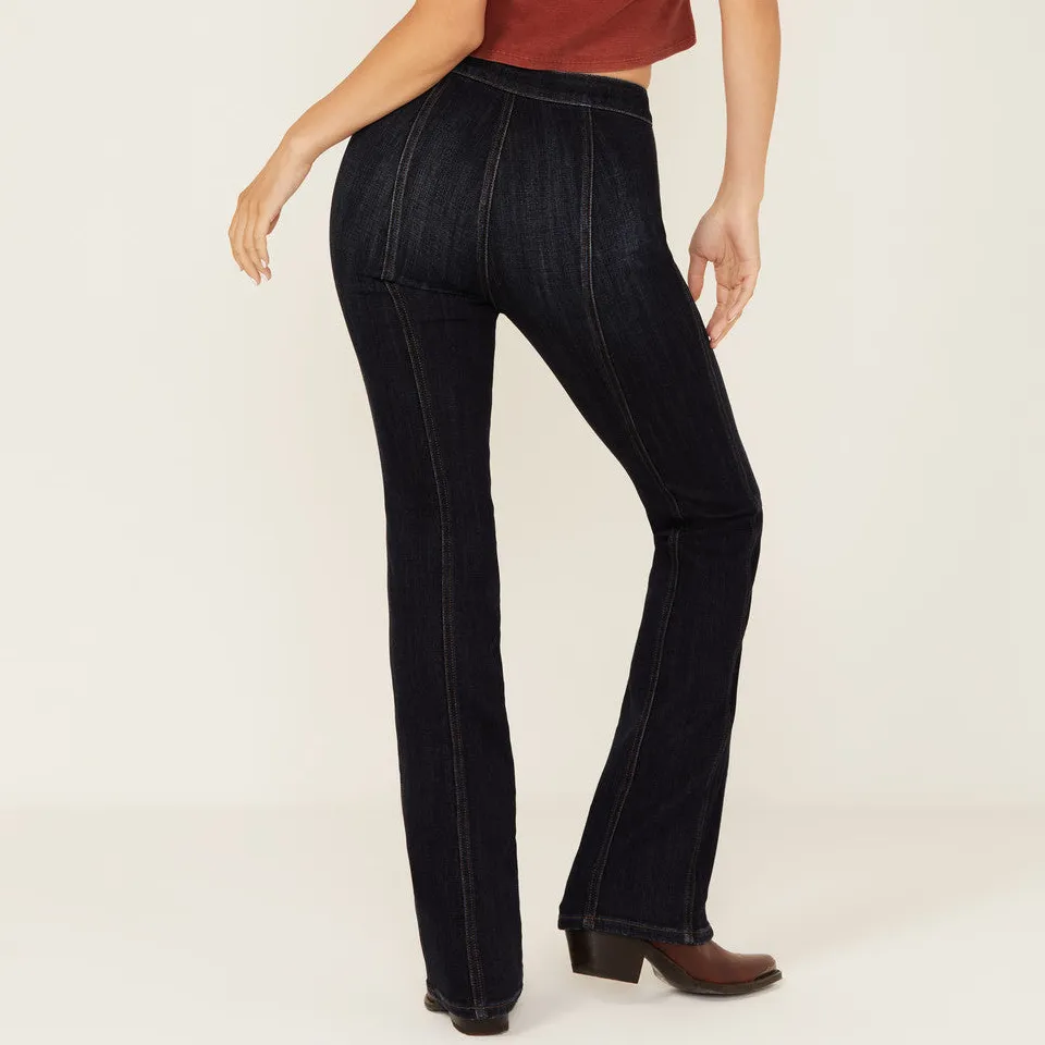 High Rise Bootcut Stretch Denim Seamed Jeans