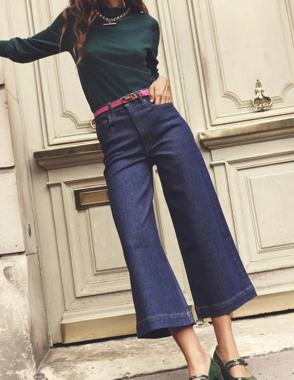 High Rise Wide Crop Jeans -Indigo Rinse