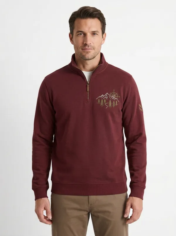 Men's Summit Hiking Mountain Compass Graphic Quarter-Zip-Neck Sweatshirt