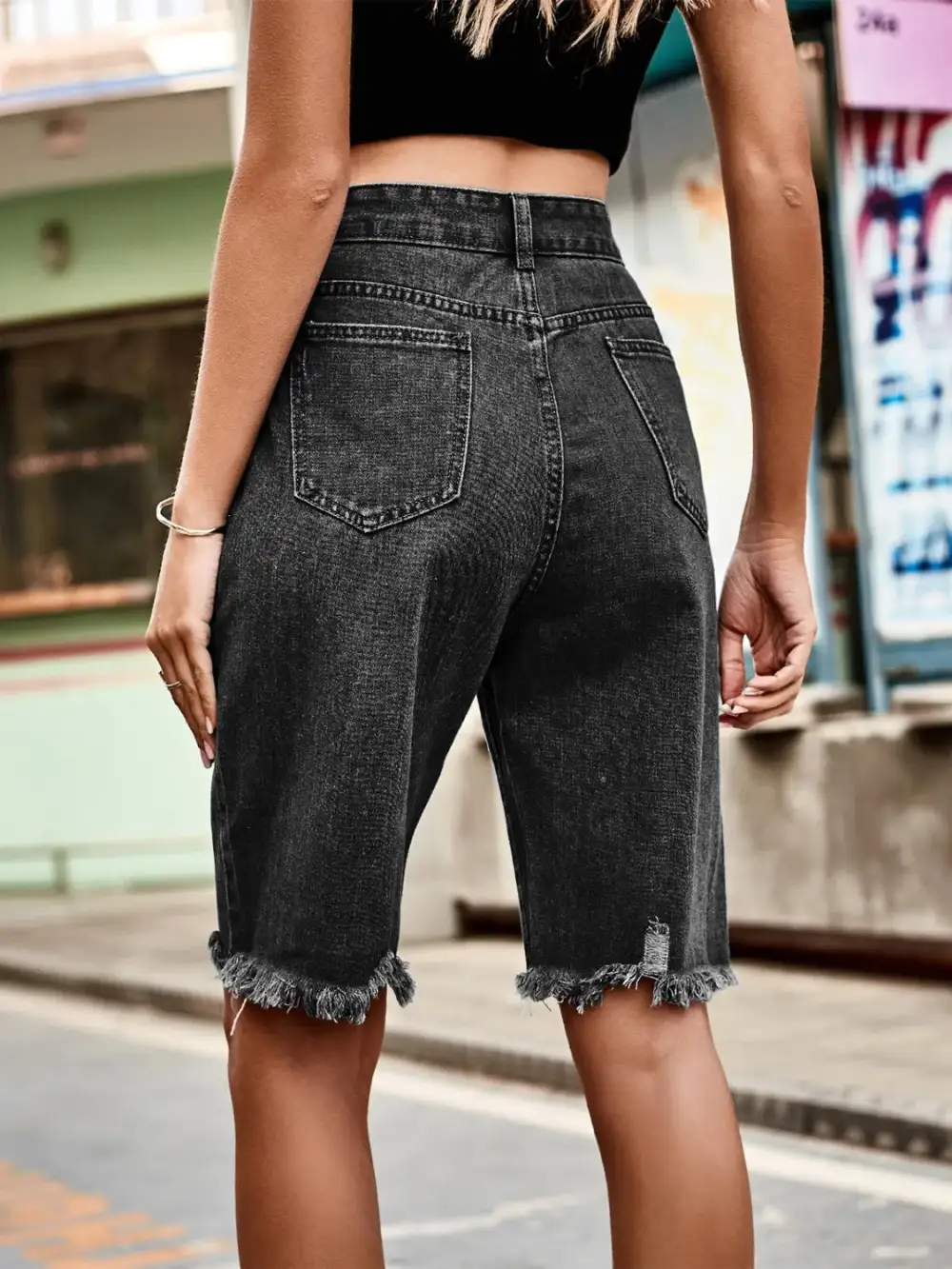 Minimal Raw Hem Denim Shorts