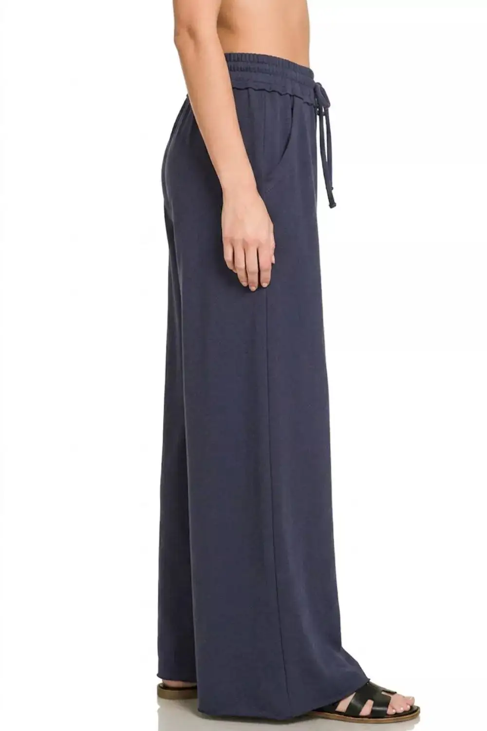 Drawstring French Terry Wide Leg Sweatpants Pants