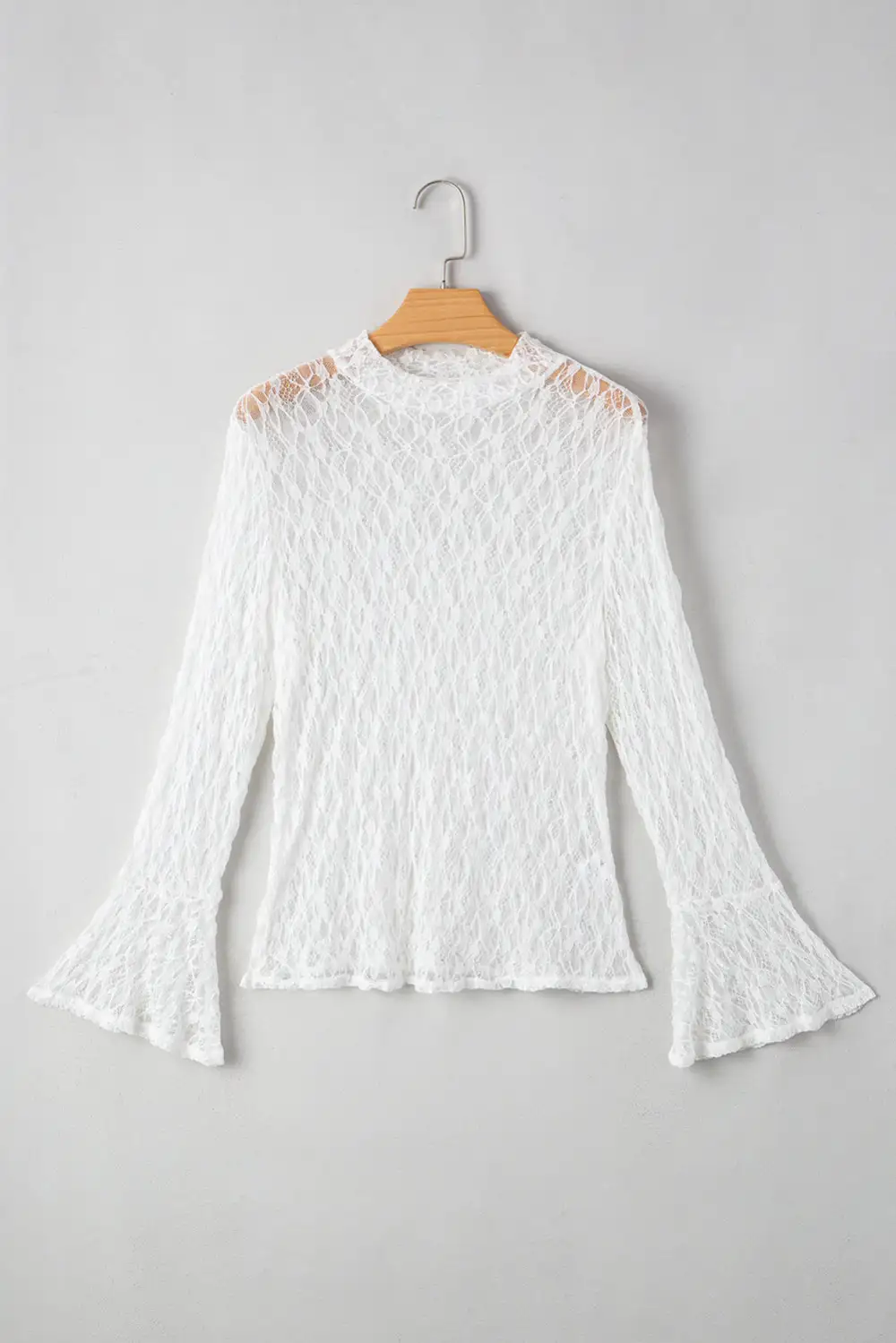 Lace Trim Sheer Bell Sleeve Blouse