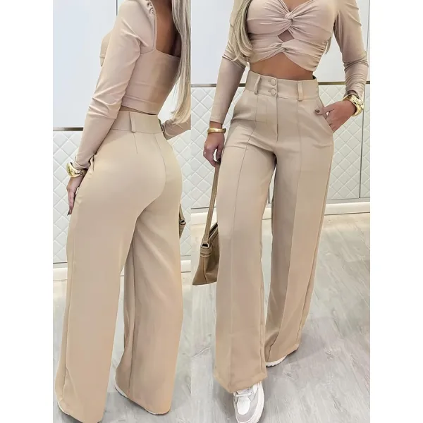 Women's Simple Wide-Leg Pants with Double Button Front, Versatile Commuter Essential Single Piece