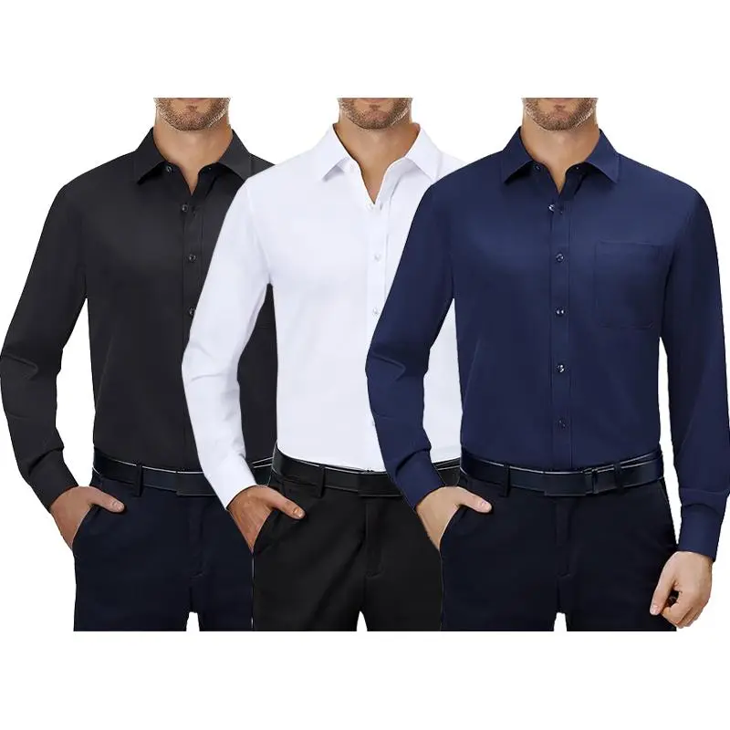 3/6-Pack Men'S Dress Shirts 4-Way Stretch Long Sleeve Collared Solid Wedding Dating Button Down Shirts Casual Breathable Outfits Menswear