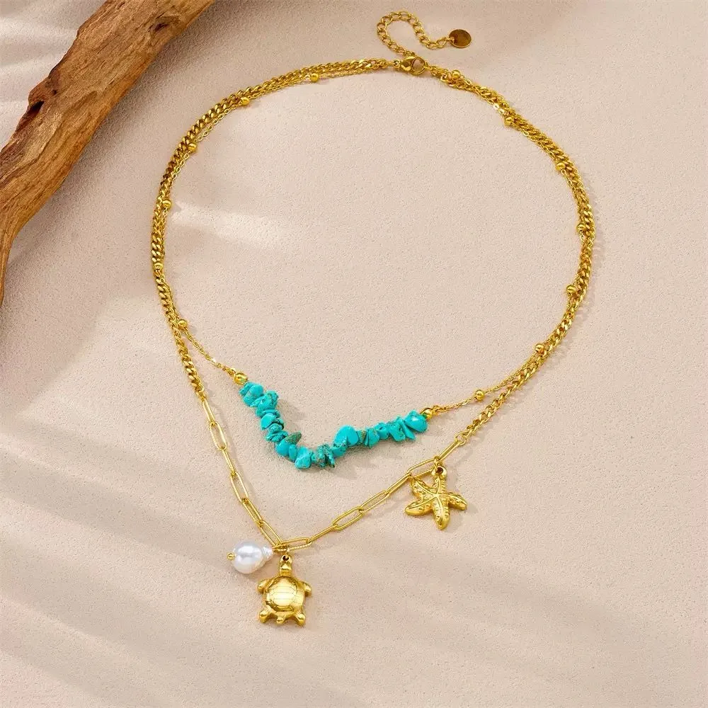 Stainless Steel Pearl Beaded Fashion Necklace