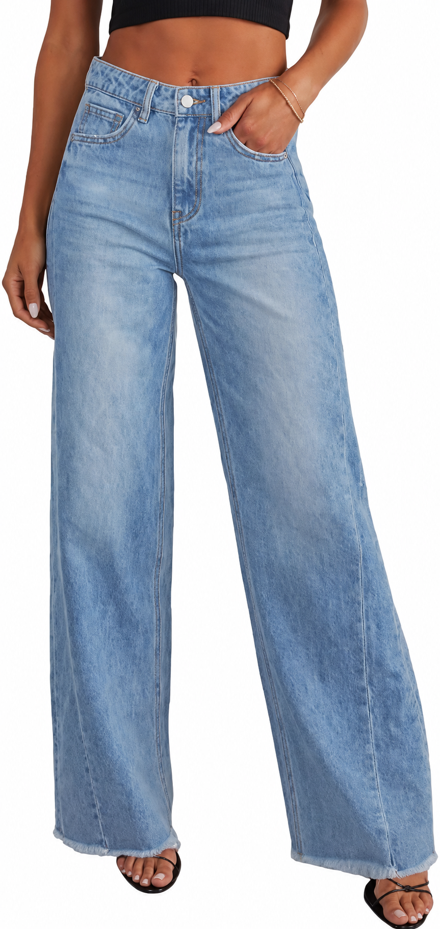 Women’s Wide Leg Jeans High Waisted Stretchy Denim Pants
