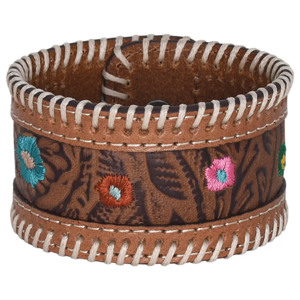 Embroidered Floral Leather Cuff