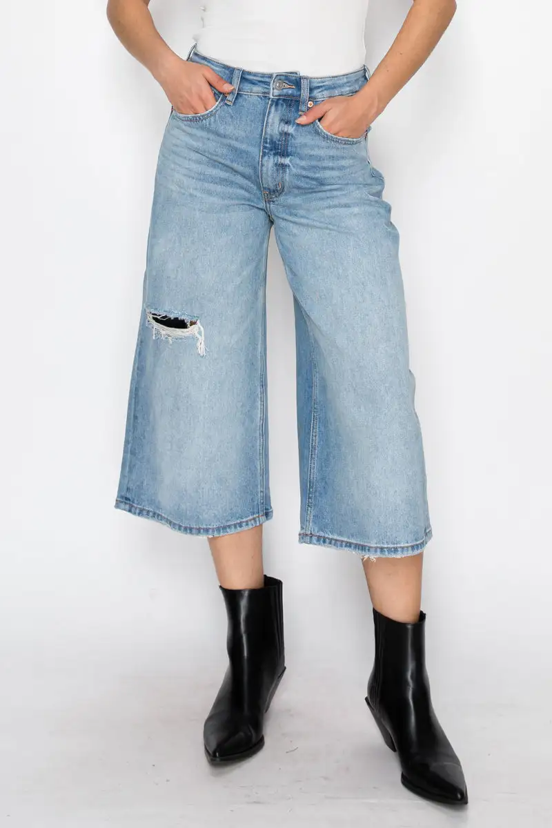 High Rise Wide Leg Relaxed Denim Shorts