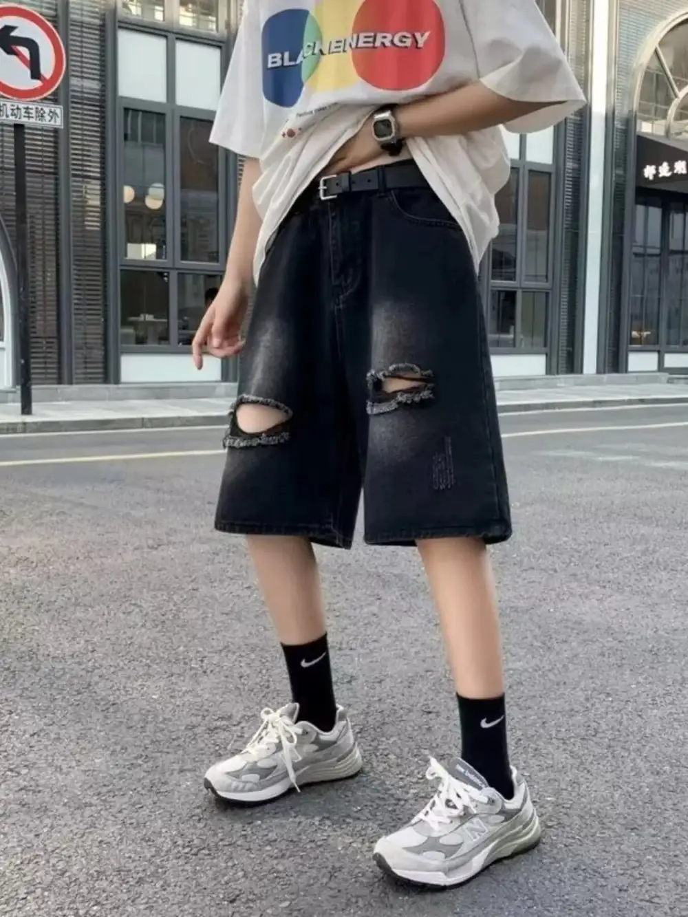 Men's Full Size Distressed Loose Fit Denim Shorts