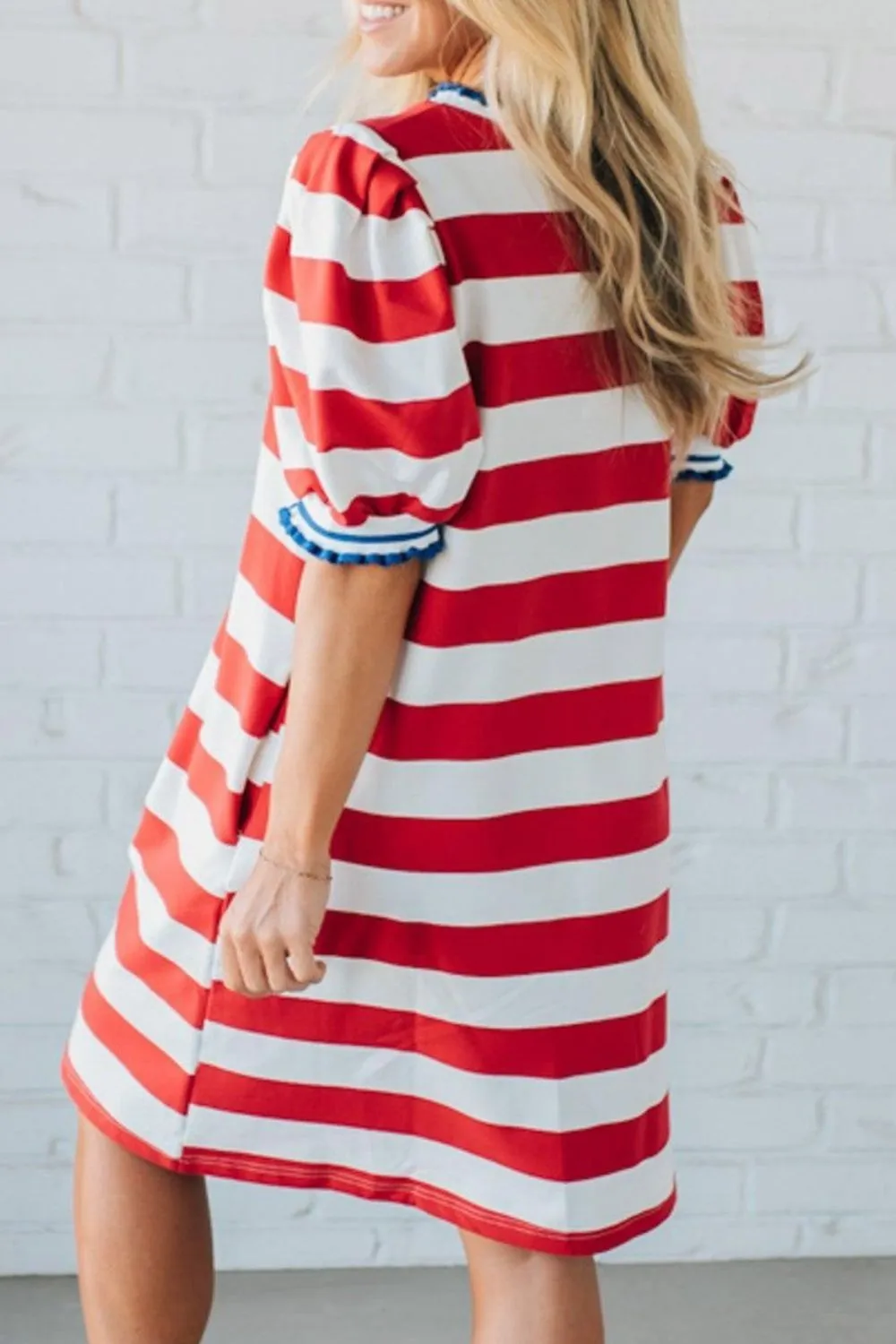 Striped Puff Sleeve Mini Dress