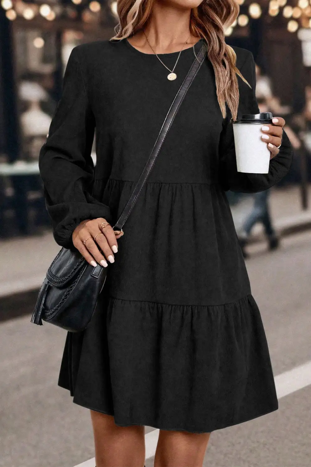 Tiered Lantern Sleeve Mini Dress