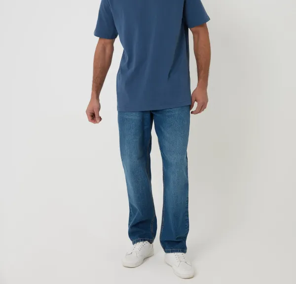 Men's Dark Denim Relaxed-Fit Peached Cotton T-Shirt