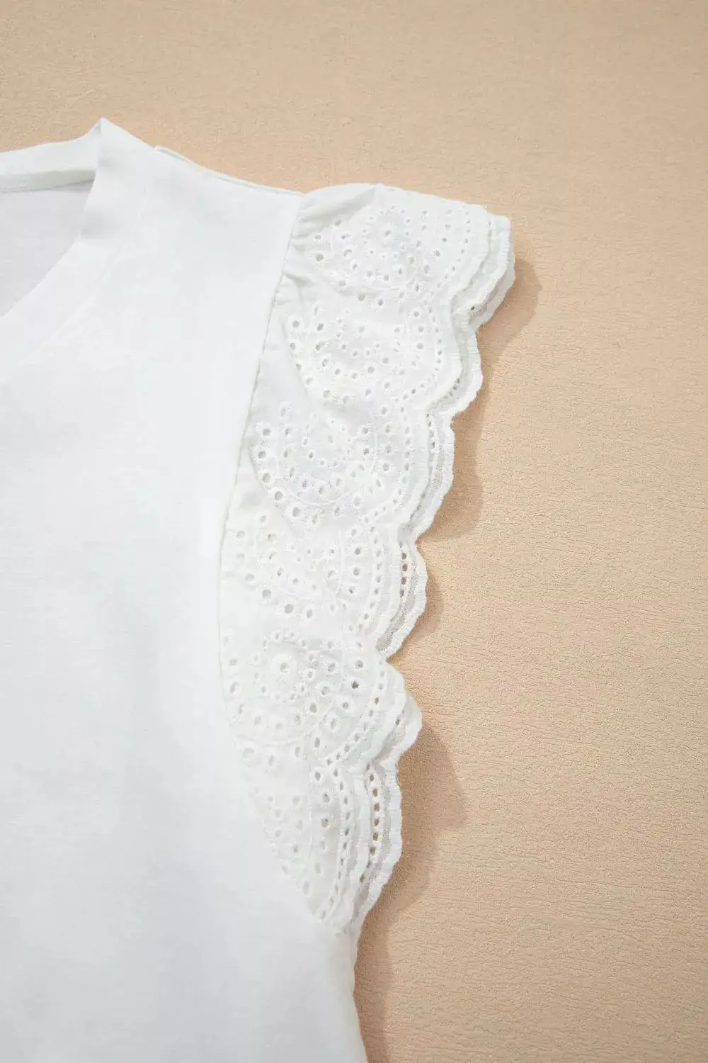 Eyelet Embroidered Flutter Sleeve Patchwork V Neck