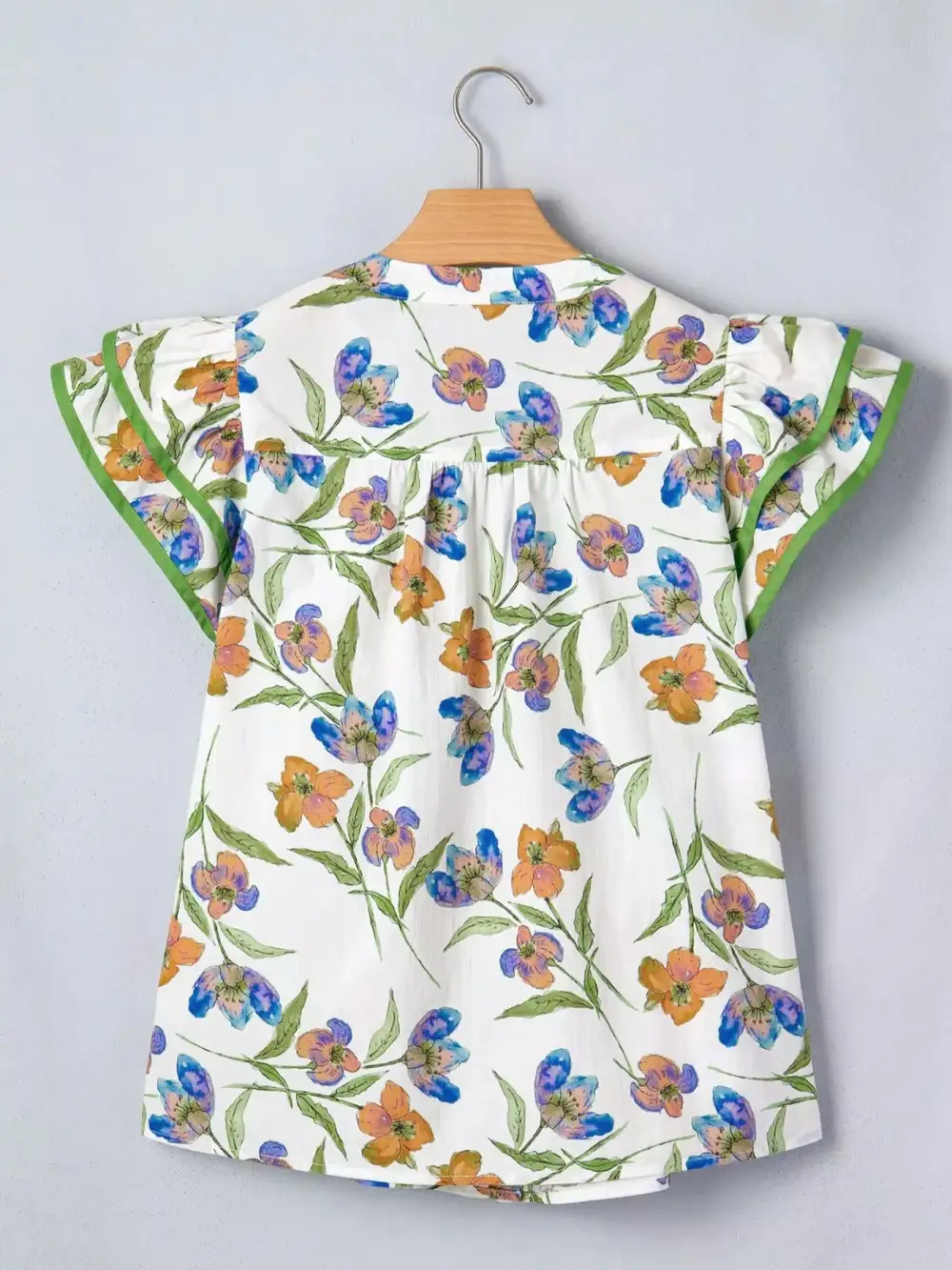 V-Neck Ruffled Floral Blouse