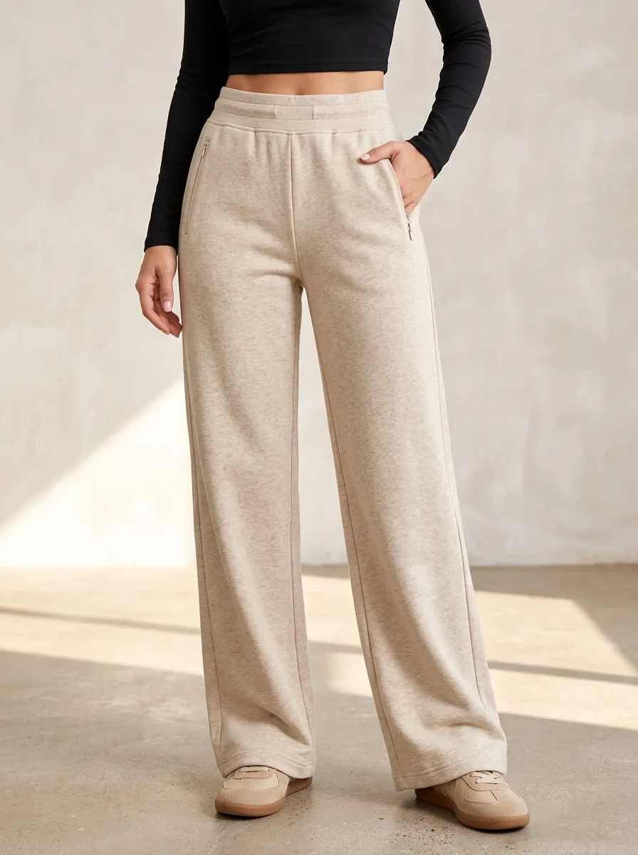 Women's Beige Wide Leg Sweatpants