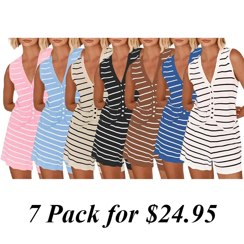 2 Piece Outfits Summer Striped Casual Lounge Sets