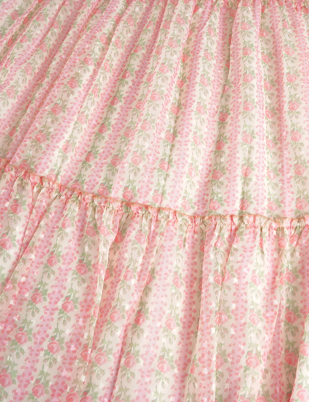 Ruffle Sleeves Tiered Hem Smocked Maxi Dress