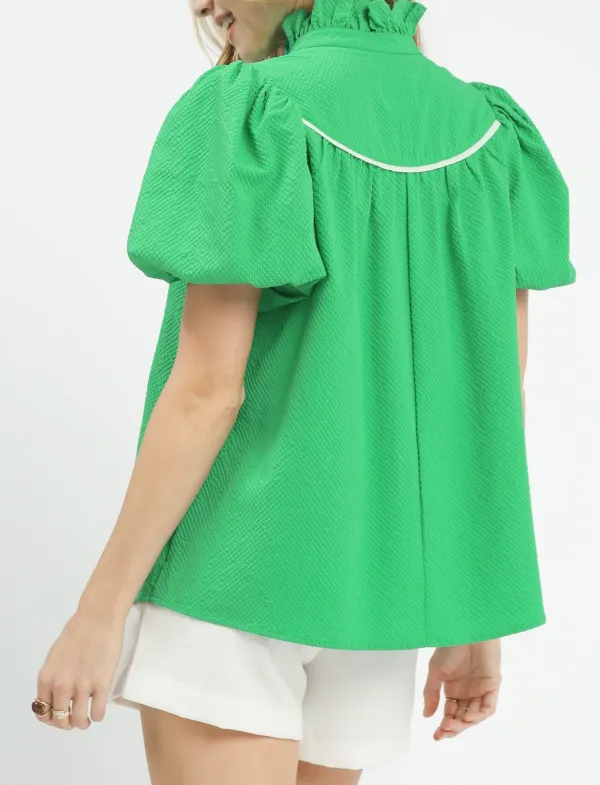 Modern Puff Sleeve Textured Blouse