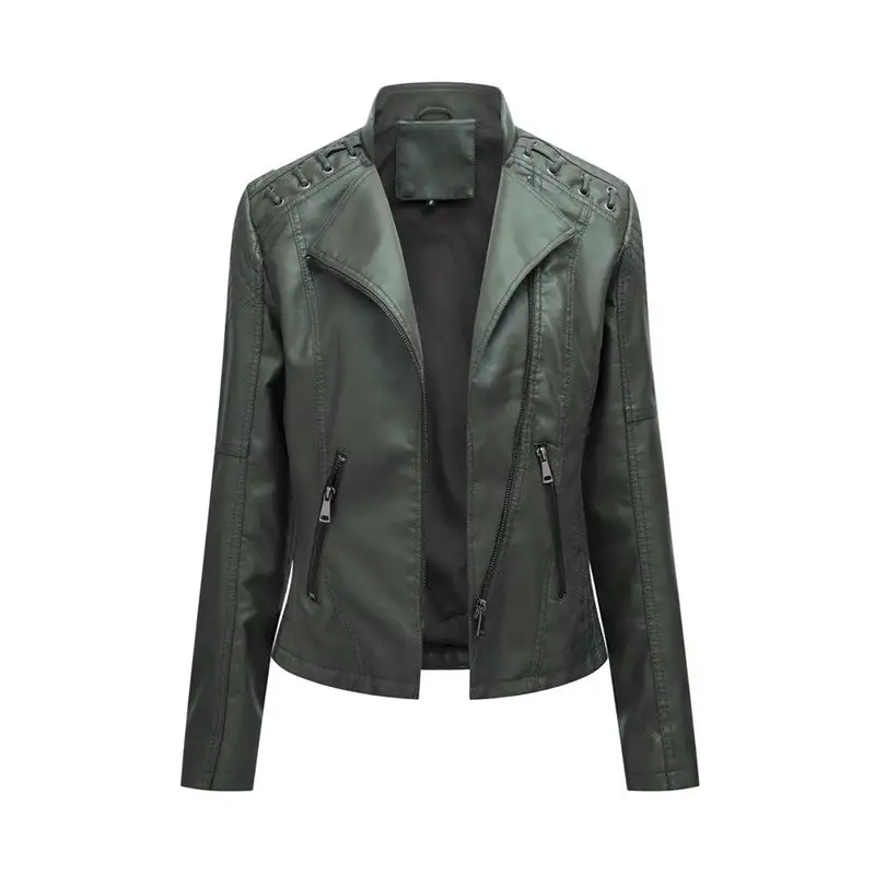 Lapel Faux-Leather Leather Casual Outerwear Jacket