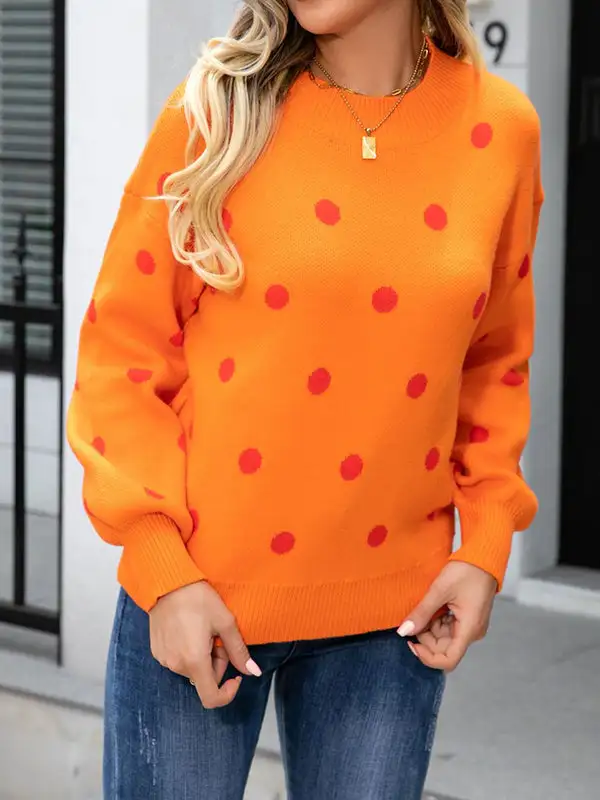 Women's Polka-Dot Long-Sleeve Relaxed Sweater