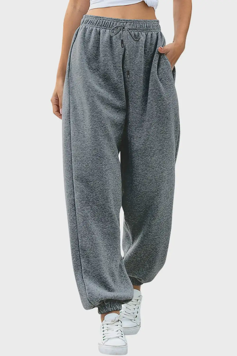 Relaxed Elastic-Waist Pocketed Jogger Pants